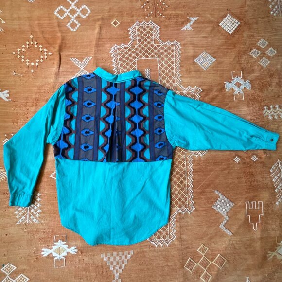 Vintage Panhandle Slim Western Shirt – Turquoise Aztec Print | SZ M | USA Made - Picture 6 of 6